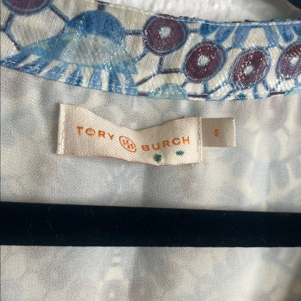 Tory Burch Metallic Silk Blend Top in Bahama Castillo Print Sz 6
